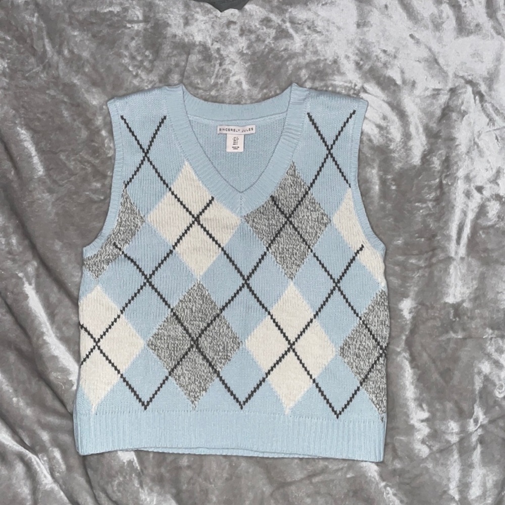 Blue Plaid Vest Sweater Size S